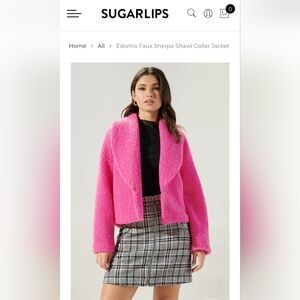 Sugarlips Vibrant Pink Edwina Faux Sherpa Jacket, Women's Sz Medium New Indie